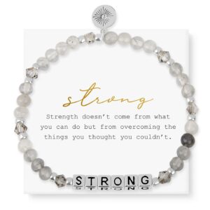 inspired voices inspirational bracelets for women - motivational bracelets, inspirational jewelry, beaded stretch bracelets and encouragement gifts for women (strong/silver plated/grey)