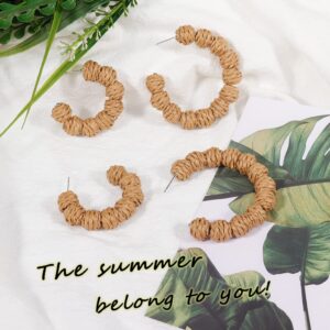 Rattan Earrings for Women Rattan Hoop Earrings Handmade Woven Straw Wicker Earrings Bohemian Statement Summer Beach Jewelry