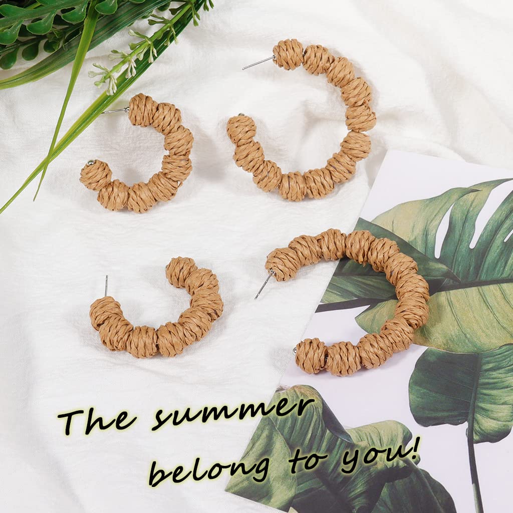 Rattan Earrings for Women Rattan Hoop Earrings Handmade Woven Straw Wicker Earrings Bohemian Statement Summer Beach Jewelry