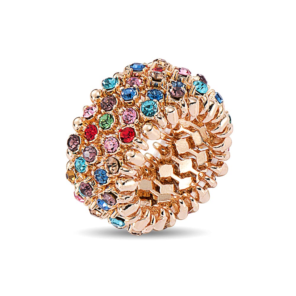 Colourful Crystal Adjustable Stretch Rings for Women Girl Finger Accessories Jewelry Elastic Rings (Colourful Crystal Gold Plated), 0.47*0.98 in