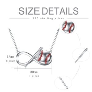 RMREWY Baseball Necklace 925 Sterling Silver Infinity Pendant Baseball Bat Sports Charm Baseball Jewelry Gift for Women Baseball Lovers