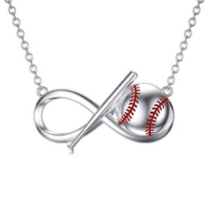 rmrewy baseball necklace 925 sterling silver infinity pendant baseball bat sports charm baseball jewelry gift for women baseball lovers