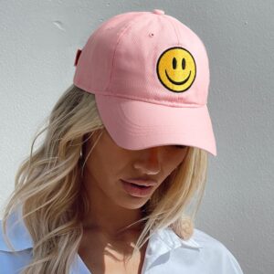 SONMONY Smile Face Baseball Hat Washed Dad Hat for Men Women Cute Baseball Caps Unstructured Smile Embroidered Hat Pink