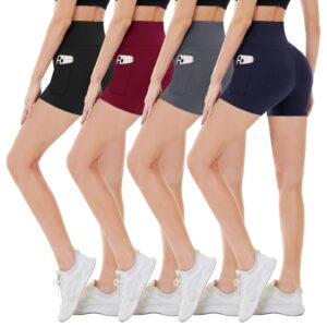 CAMPSNAIL 4 Pack Biker Shorts Women – 5"/8" High Waist Tummy Control Workout Gym Yoga Running Compression Shorts with Pockets