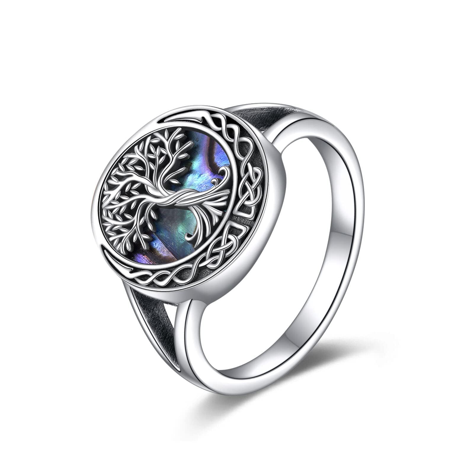 ONEFINITY Tree of Life Rings Sterling Silver Celtic Knot Tree of Life Rings Family Tree Jewelry Gifts for Women (Abalone shell, 10)