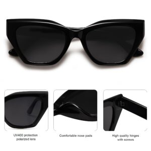 SOJOS Square Cat Eye Polarized Sunglasses for Women Retro Classic Vintage Trendy Cateye Shades Sunnies Gafas de sole SJ2235 Black