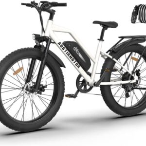 aostirmotor 750W Electric Bike for Adults 26"×4" Fat Tire Electric Bike 48V 13AH Lithium Battery Adult Electric Bicycles, 28MPH E Bike for Adults, Shimano 7 Speed Electric Mountain Bike (White)