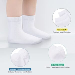 BOOPH 12 Pairs Boy Girl Athletic Crew Socks Kids Sport Socks 10-14 Years White