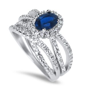 LaRaso & Co His Hers Sterling Blue Sapphire CZ Bridal Wedding Band Engagement Ring Set Him Her