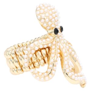 Lavencious Octopus Design Rhinestones Stretch Statement Ring for Women Size for 7-9