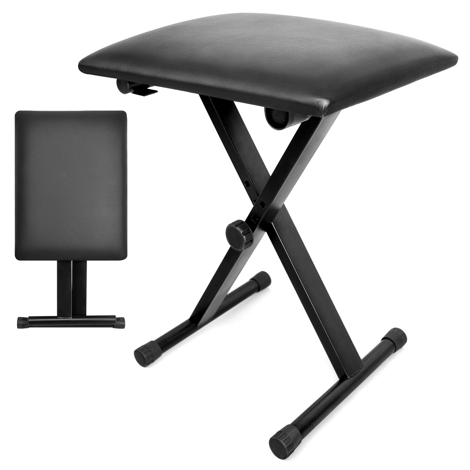 LETSROCK Piano Bench, Keyboard Bench X-Style Padded Adjustable Portable Stool Collapsible Chair Foldable Seat Waterproof & Non-Slip, Black