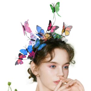 deeka butterfly headbands fascinators hat costume crown colorful handmade headpiece for women and girls - p-multi