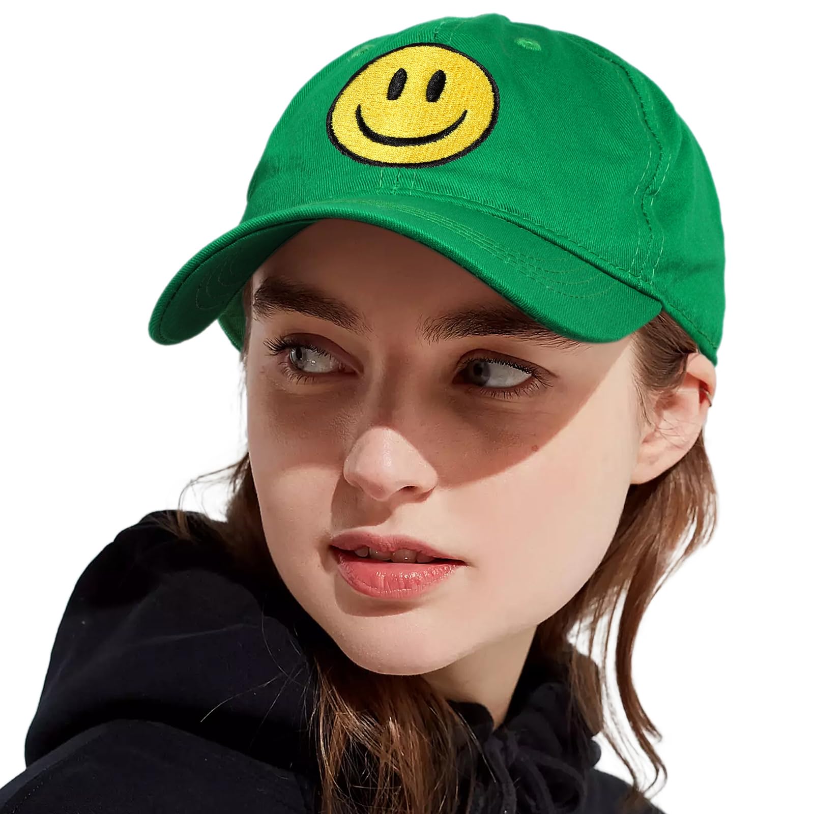 SONMONY Smile Face Baseball Hat Washed Dad Hat for Men Women Cute Baseball Caps Unstructured Smile Embroidered Hat Green