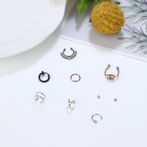 ORAZIO Fake Nose Ring - Stainless Steel Fake Nose Rings for Women Small Faux Septum Nose Ring Stud CZ Lip Ring Stud Nose Cuff Cartilage Earring Small Non Piercing Nose Ring Faux Piercing Jewelry