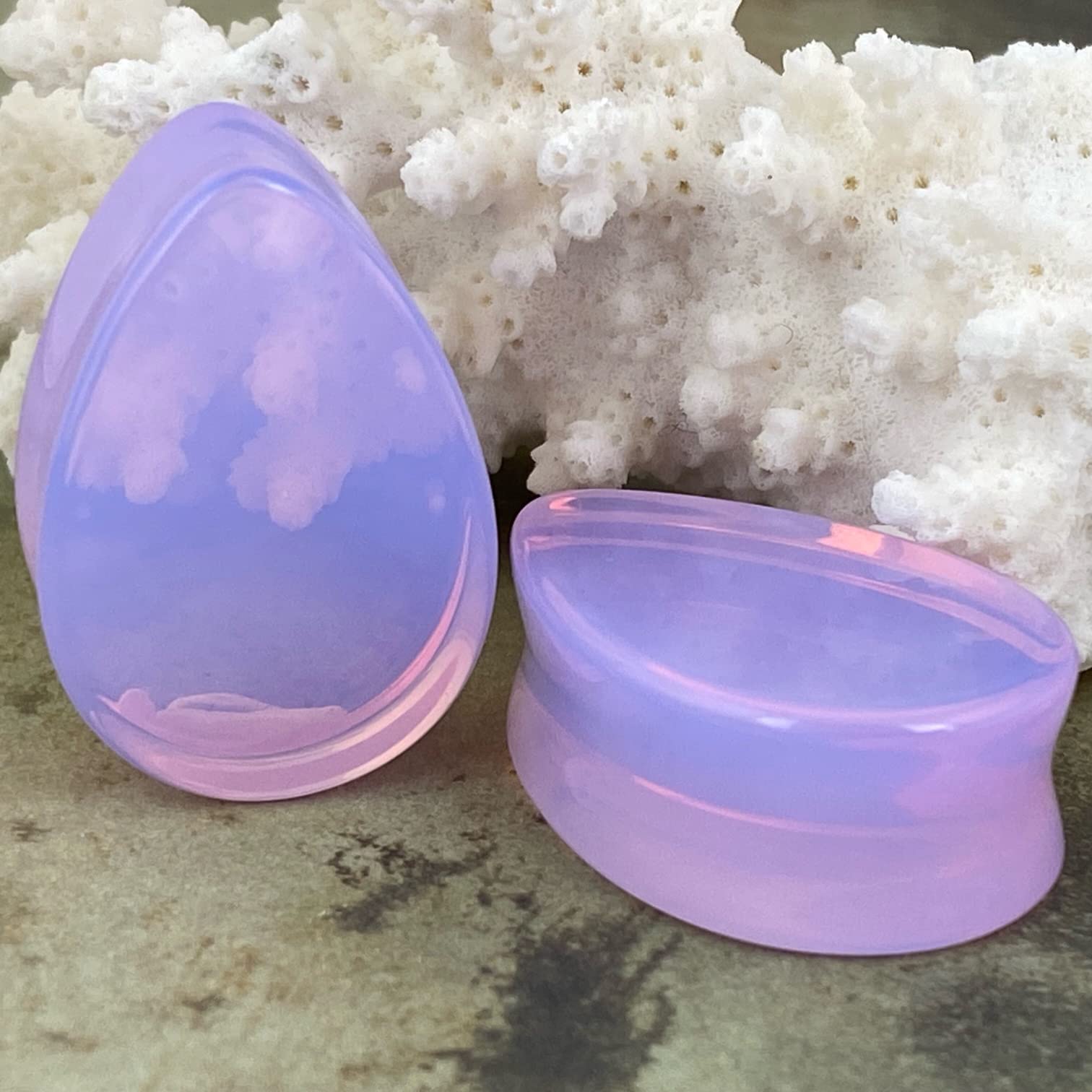 Mystic Metals Body Jewelry Pair of Lavender Opalite Teardrop Plugs (STN-749) (3/4" (19mm))