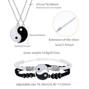 BONJOULRY Yin Yang Couples Necklaces BFF Bracelets Set for 2: Women Mens Matching Friendship Necklace Relationship Bracelets for Best Friends (Silver)