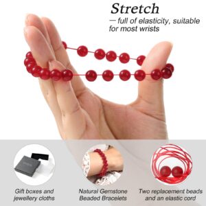 Landorilo Handmade Stretch Protection Bracelet for Women Men, 8MM(0.31") Natural Polished Red Quartz Chalcedony, Beads Healing Crystals, Unisex Yoga Beaded Chakra Stone Bracelets for Gifts