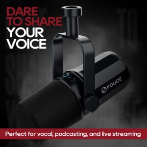 FDUCE SL40 USB/XLR Dynamic Microphone for Podcasting, Gaming, Live Streaming & Recording, Built-in Headphone Output, LED Mute Button, All Metal, Voice-Isolating Technology