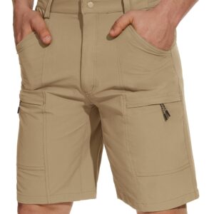 TACVASEN Hiking Shorts Men Quick Dry Water Resistant Summer Shorts for Cargo Fishing Work with 5 Zipper Pockets Khaki 38