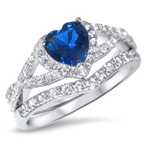 LaRaso & Co His Hers Sterling Blue Sapphire CZ Bridal Wedding Band Engagement Ring Set Him Her Thin Blue Line