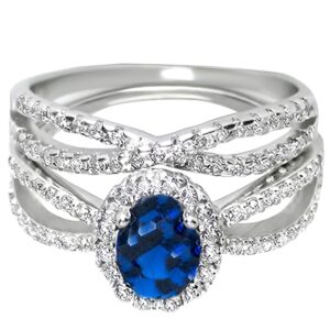 LaRaso & Co His Hers Sterling Blue Sapphire CZ Bridal Wedding Band Engagement Ring Set Him Her