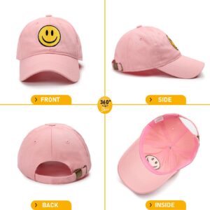 SONMONY Smile Face Baseball Hat Washed Dad Hat for Men Women Cute Baseball Caps Unstructured Smile Embroidered Hat Pink