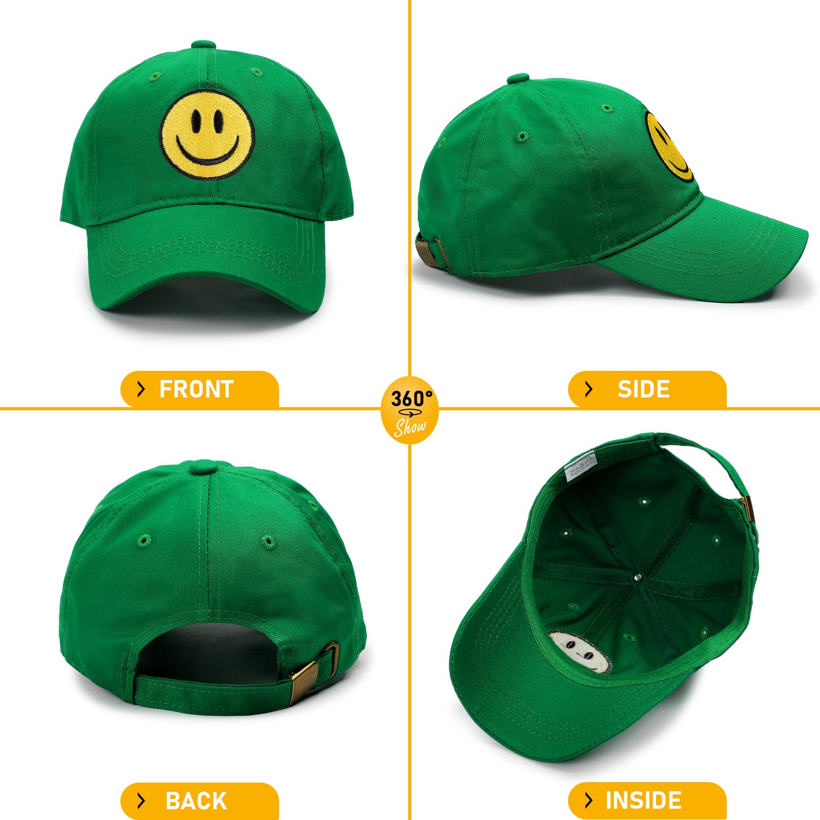 SONMONY Smile Face Baseball Hat Washed Dad Hat for Men Women Cute Baseball Caps Unstructured Smile Embroidered Hat Green