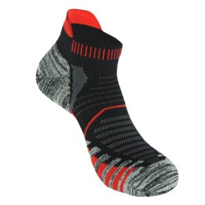 bauvale men's and women's 1 pair black with red anti blister odor control cushioned ankle athletic running and cycling socks,size 7-12