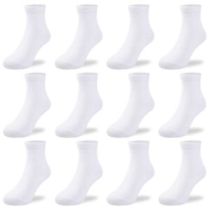 BOOPH 12 Pairs Boy Girl Athletic Crew Socks Kids Sport Socks 10-14 Years White