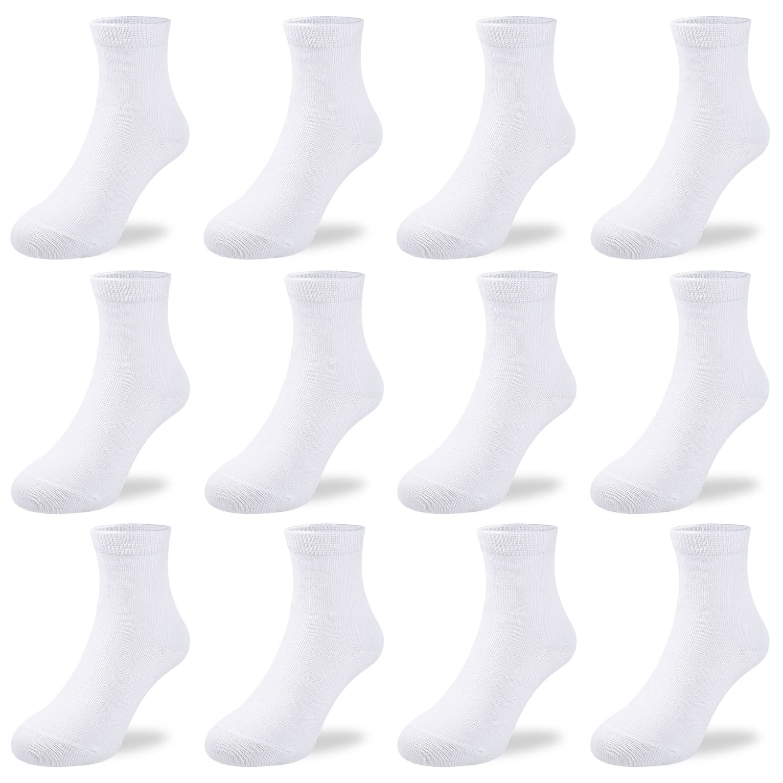 BOOPH 12 Pairs Boy Girl Athletic Crew Socks Kids Sport Socks 10-14 Years White