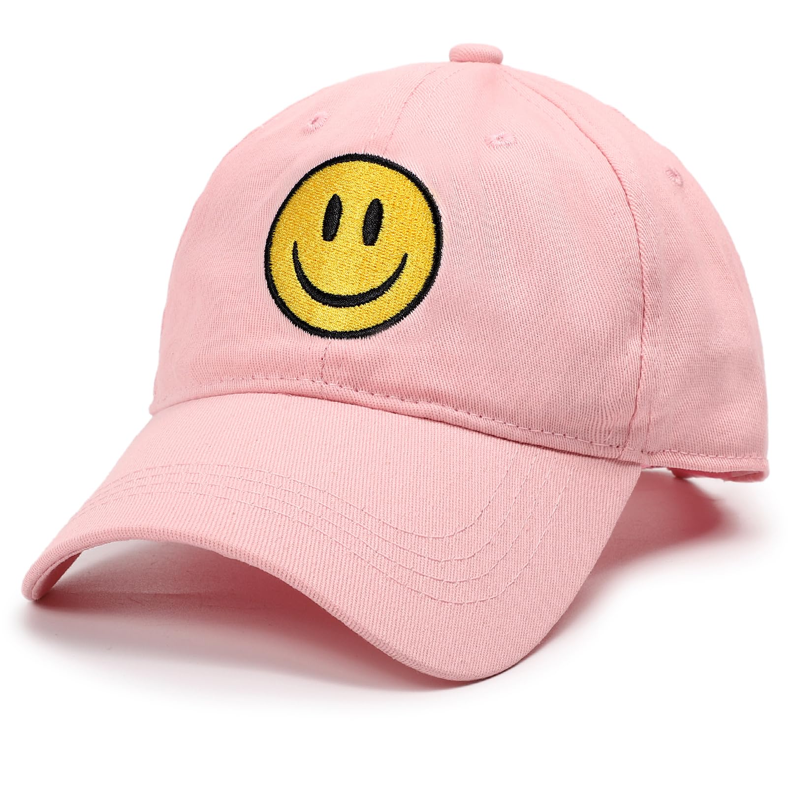 SONMONY Smile Face Baseball Hat Washed Dad Hat for Men Women Cute Baseball Caps Unstructured Smile Embroidered Hat Pink