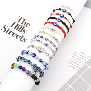 Sanfenly Evil Eye Bracelets for Women Men Mal De Ojo Bracelets Knot Red Black Blue Hamsa Beaded Mexican Protection Evil Eye Bracelets Pack