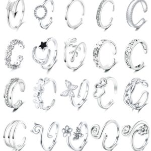 Staligue 20pcs Adjustable Toe Rings Set for Women Fingers Joint Tail Summer Beach Arrow Flower Open Rings Foot Jewelry