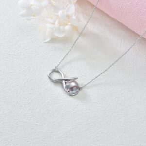 RMREWY Baseball Necklace 925 Sterling Silver Infinity Pendant Baseball Bat Sports Charm Baseball Jewelry Gift for Women Baseball Lovers