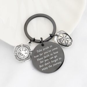 FUSTMW Firefighter Gifts Keychain Fireman Gifts Firefighter Graduation Gifts Take Pride in How Far You Have Come (Black)