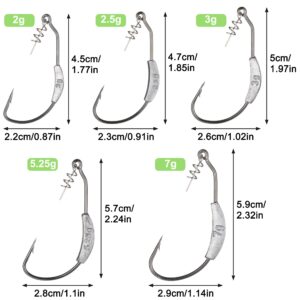 Twistlock Weighted Hooks, 25pcs Fishing Swimbait Hooks for Soft Plastics Weedless Weighted Worm Hooks with Centering Pin Saltwater Freshwater Bass Fishing Hooks