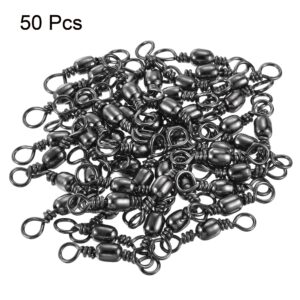 PATIKIL Fishing Barrel Swivels, 50Pcs 61LBS Stainless Steel Solid Ring Terminal Tackle for Saltwater Freshwater Fishing, Black