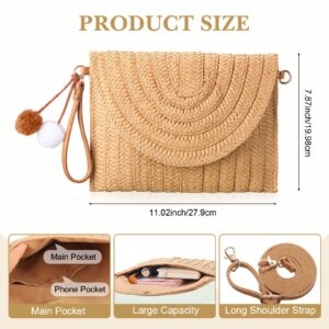 Straw Crossbody Bag for Women Beach Purse Shoulder Bag Hand Woven Straw Clutch Summer Bag Bohemian Boho Handbag with 6 Pairs Rattan Earrings