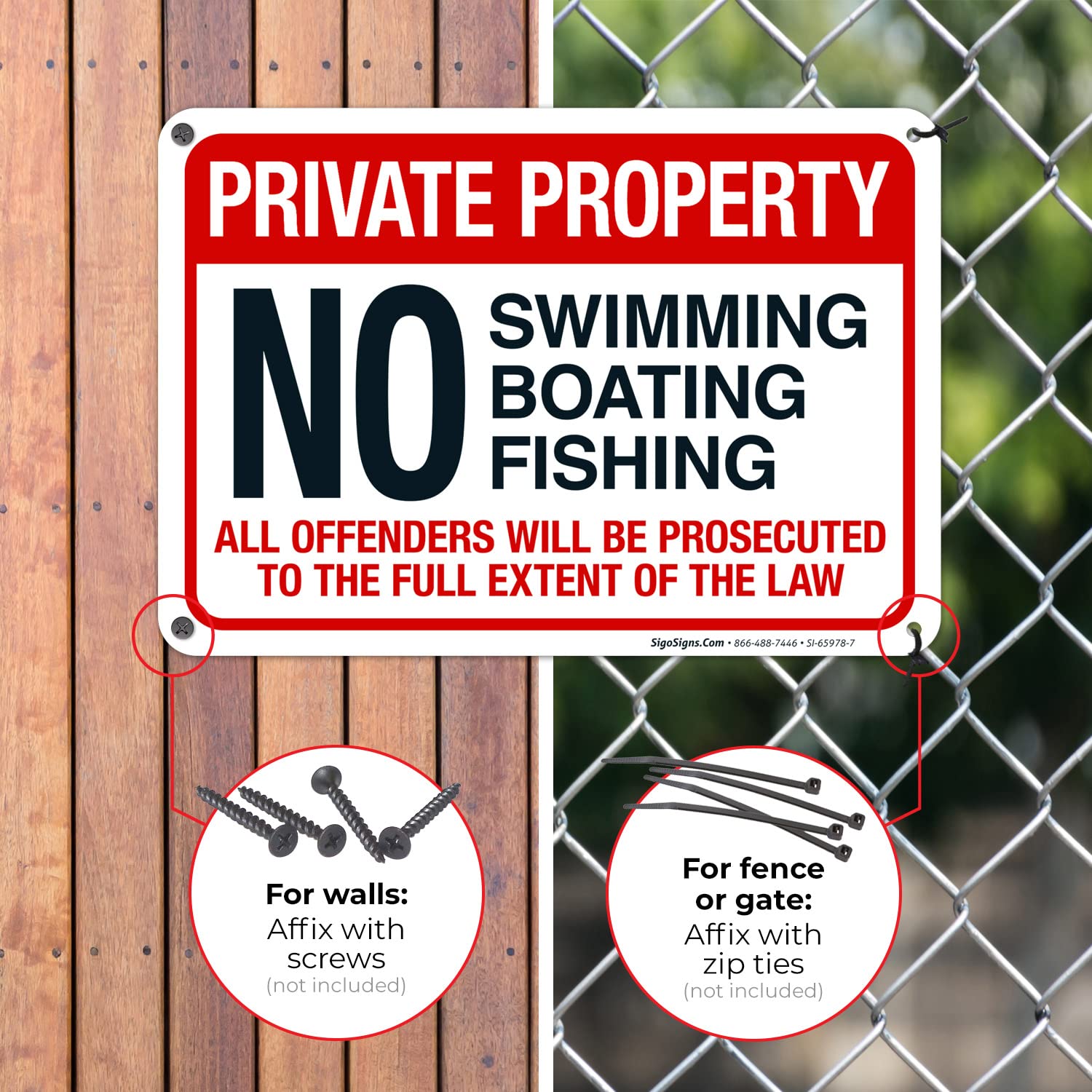 Sigo Signs, No Swimming Boating Fishing Offenders Prosecuted to The Full Extent of The Law Sign, 10x7 Inches, 55 mil Thick HDPS (high Density polystyrene), Made in USA