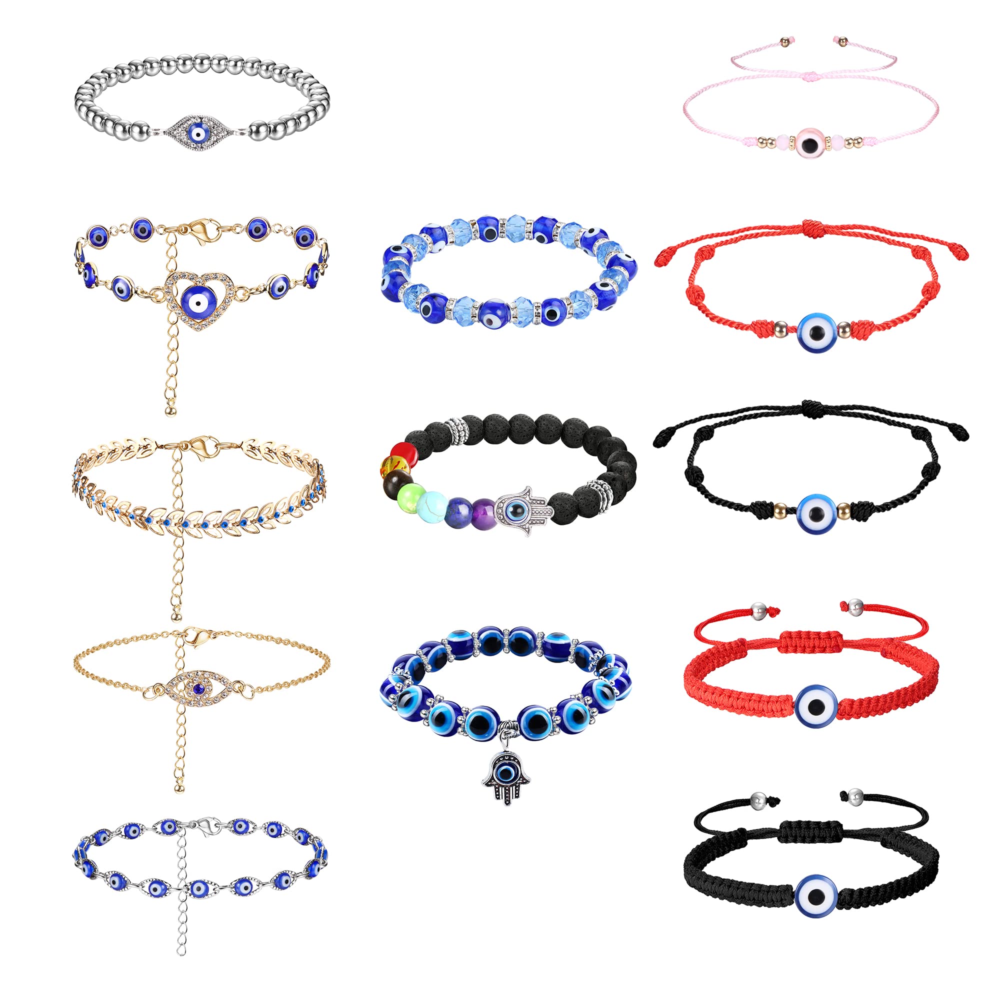 Sanfenly Evil Eye Bracelets for Women Men Mal De Ojo Bracelets Knot Red Black Blue Hamsa Beaded Mexican Protection Evil Eye Bracelets Pack