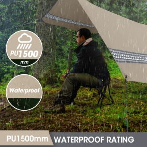 VILLEY Hammock Tent Rain Fly, Octagonal Waterproof Camping Tarp, Sun Shelter for Camping, Backpacking, Hiking, Accessory Includes Stakes, Ropes and Carry Bag (Khaki)