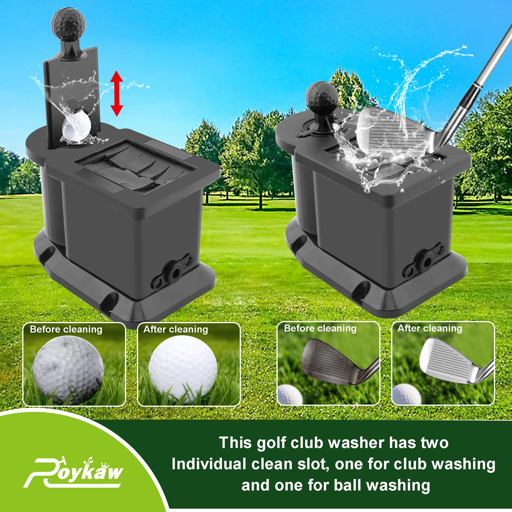 Roykaw Golf Cart Ball Washer and Club Cleaner with Bracket Kit Compatible with EZGO Club Car Yamaha - Upgrade Club Car Precedent Bracket