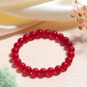 Landorilo Handmade Stretch Protection Bracelet for Women Men, 8MM(0.31") Natural Polished Red Quartz Chalcedony, Beads Healing Crystals, Unisex Yoga Beaded Chakra Stone Bracelets for Gifts