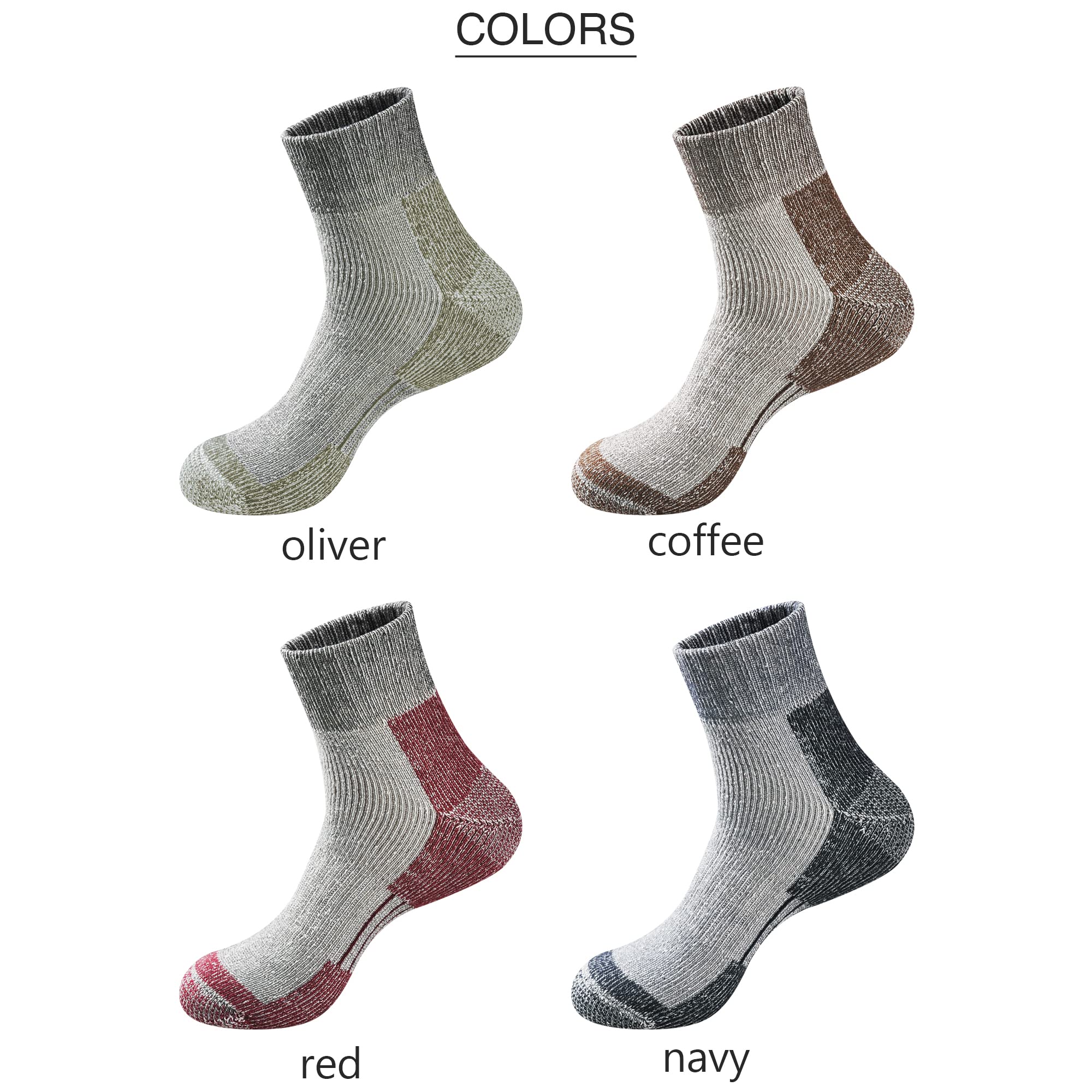 GKX Men's Merino Wool Cushioned Cozy Low Cut Hiking Thermal Boot Socks 3 Pairs