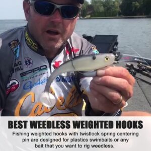 Twistlock Weighted Hooks, 25pcs Fishing Swimbait Hooks for Soft Plastics Weedless Weighted Worm Hooks with Centering Pin Saltwater Freshwater Bass Fishing Hooks