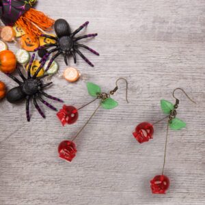 ZKBKJSPZJB Skull Cherry Earrings/Red Skulls Earrings/Halloween earrings/funky spooky quirky earrings/Nickel Free(red)