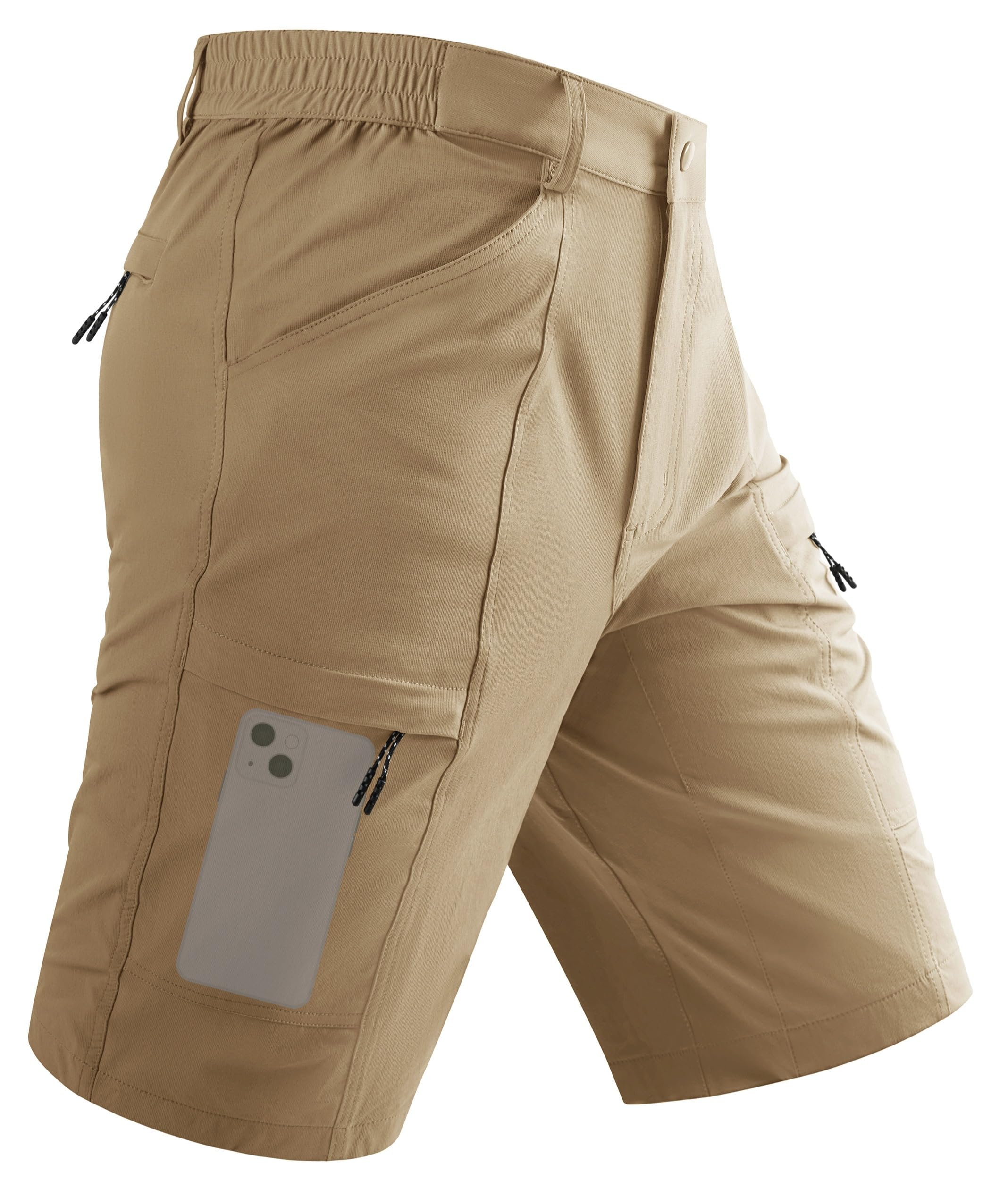 TACVASEN Hiking Shorts Men Quick Dry Water Resistant Summer Shorts for Cargo Fishing Work with 5 Zipper Pockets Khaki 38