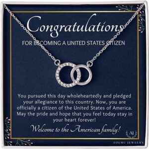 new us citizen gifts for women, interlocking circle necklace, congratulations citizenship new american citizen, united states citizen gift, immigrant - box 01, silver