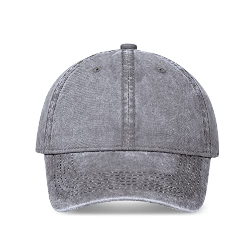 YEANIY Vintage Washed Cotton Plain Baseball Caps Adjustable Unstructured Soft Blank Casual Dad Ball Hats for Men Women-Grey