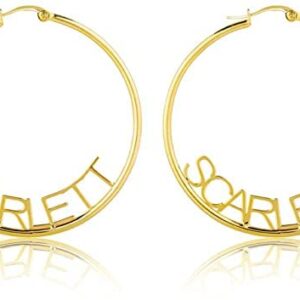 Custom Bamboo Hoop Earrings Personalized Name Earrings for Friends Big Hoop Earrings Oversize Hip-Hop Earrings with Any Name for Women Wife Mom Daughter Sister Birthday Party Graduation (Style 14 Hoop)